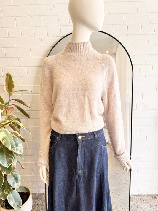 Elk Beige Wool Blend Turtlenck Jumper - Size L/XL