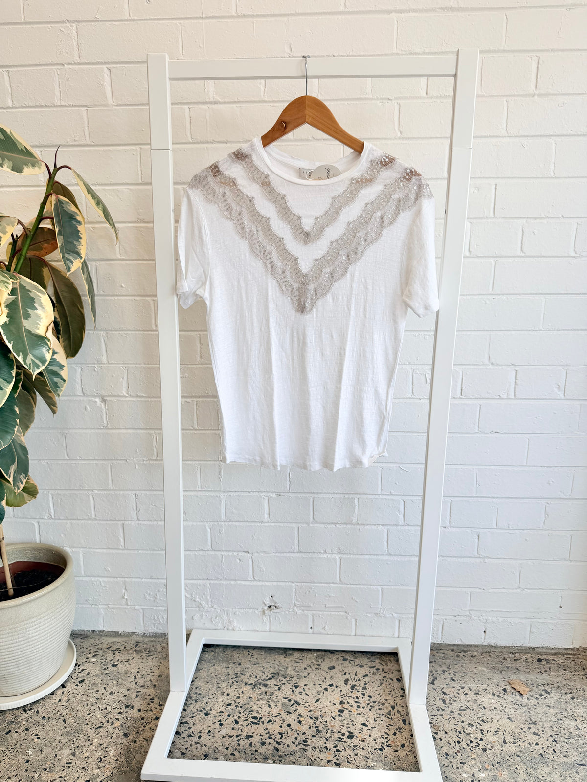 Sandro White Linen Lace Tee - Size 8