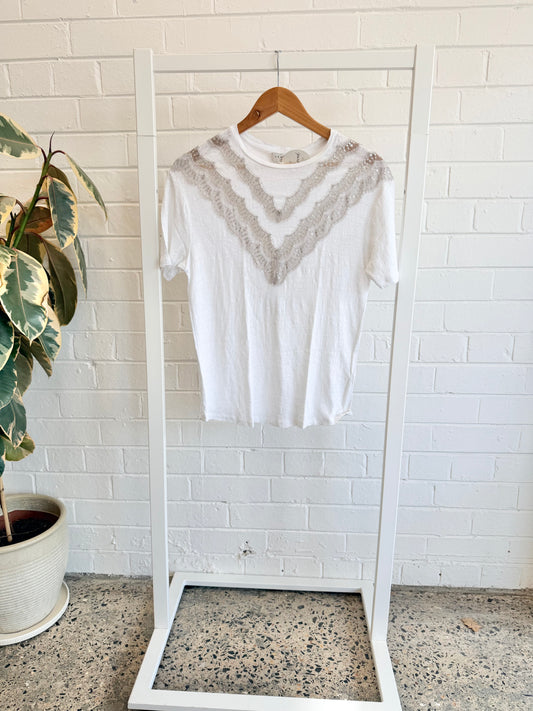 Sandro White Linen Lace Tee - Size 8