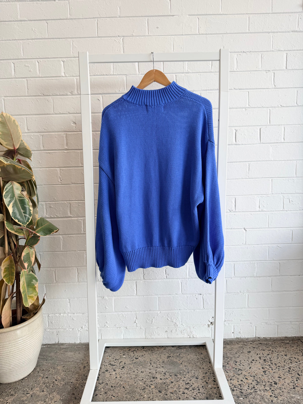 La Boheme Royal Blue Ribbed Mock Neck Jumper - Size M/L (12 - 14)
