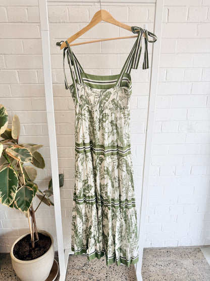 Zimmermann Empire Tie Shoulder Dress in Palm Print - Size 3 (12/14)