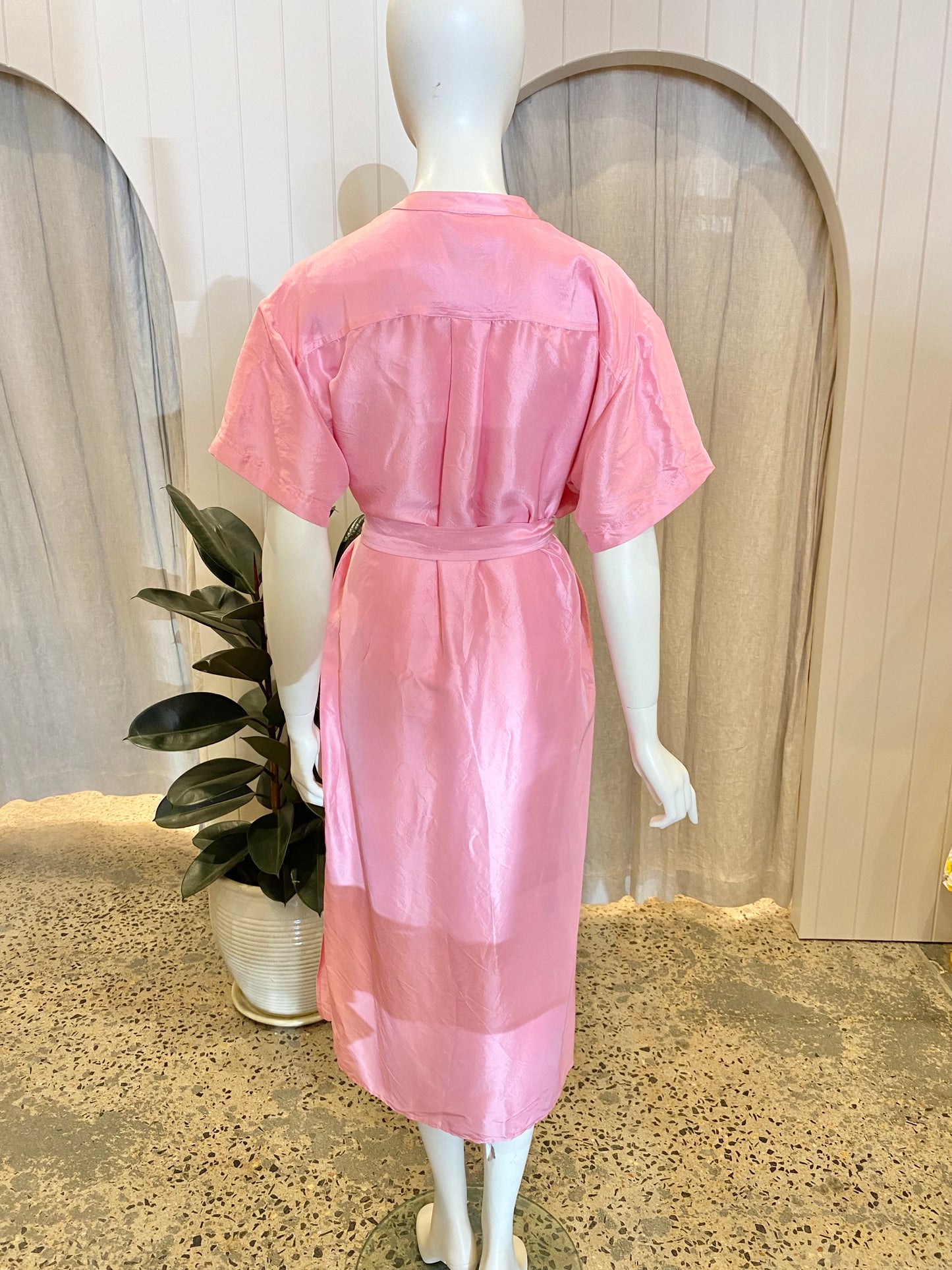 Oroton Candy Pink Silk Midi Dress - Size 8