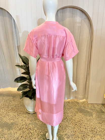 Oroton Candy Pink Silk Midi Dress - Size 8