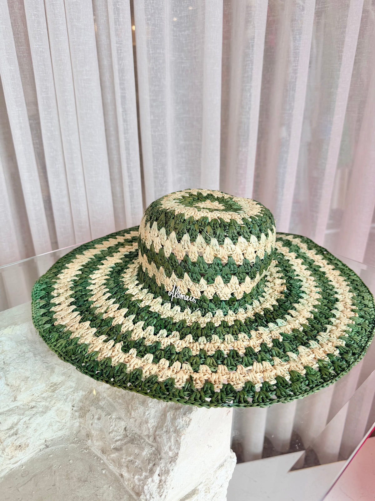Alemais Poppy Striped Crochet Raffia Sun Hat