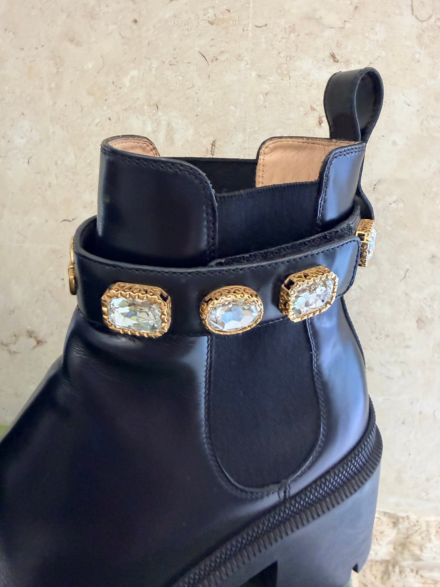 Gucci 'Trip' Embellished Chelsea Boots in Black - Size 38
