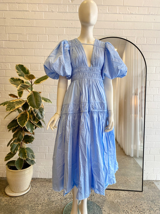 Aje Powder Blue Fallingwater Gathered Midi Dress - Size 10