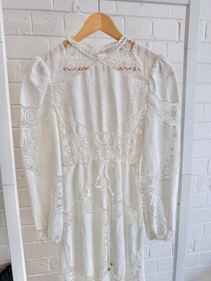 Zimmermann White Bonita Crochet Paneled Dress - Size 2 (8-10)