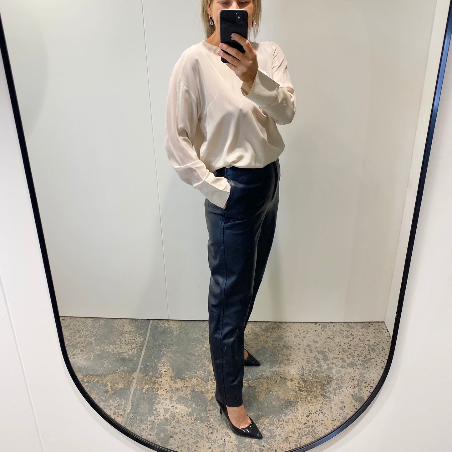 Scanlan Theodore Navy Leather Trousers - Size 8