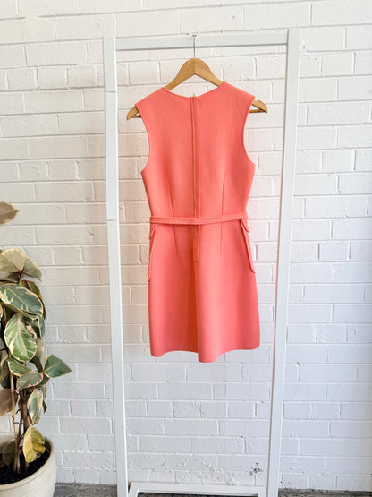 Scanlan Theodore Coral Crepe Knit Patch Pocket Mini Dress - Size S (6 - 8)