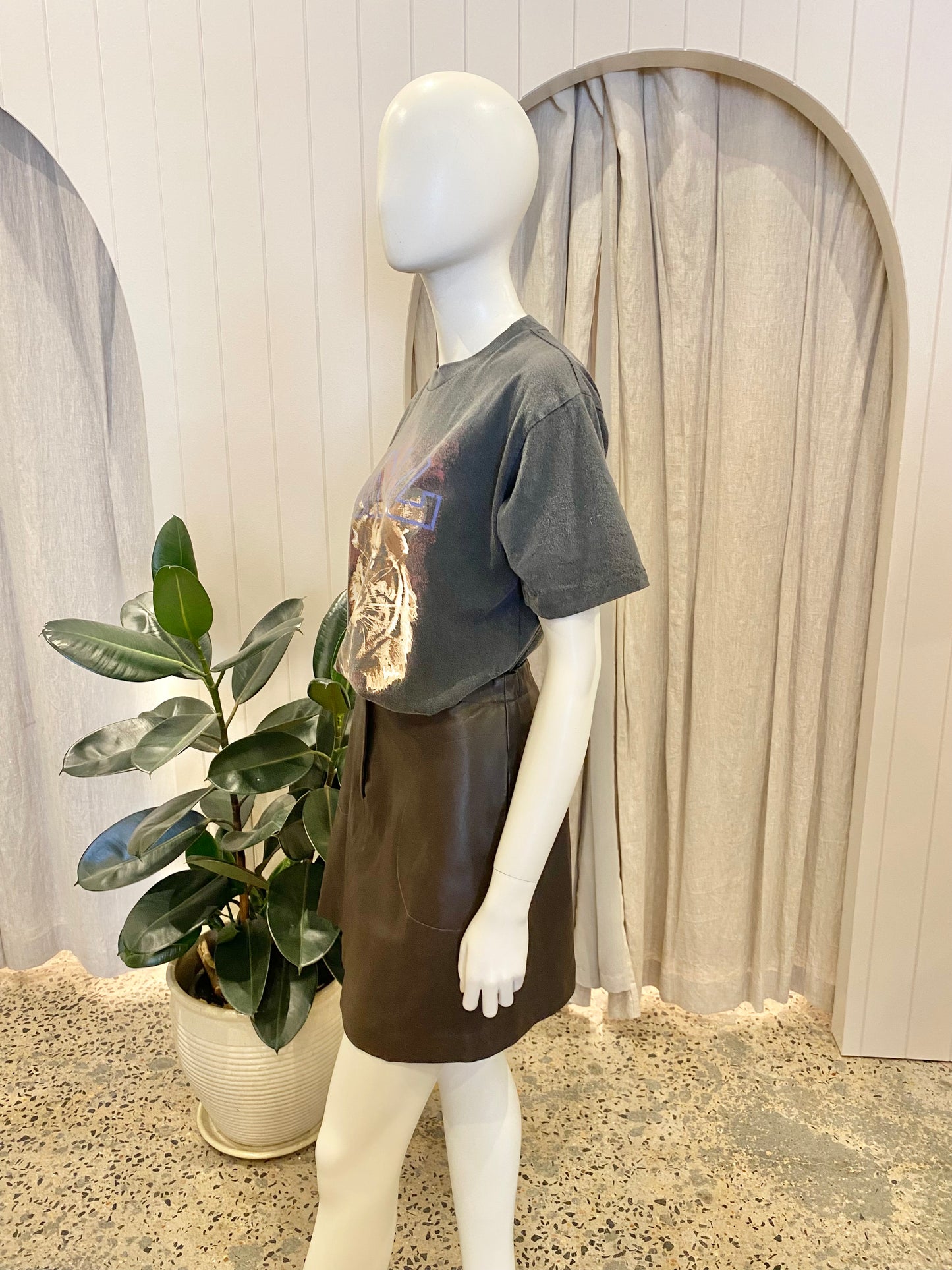 Elka Collective Brown Faux Leather Mini Skirt - Size 10