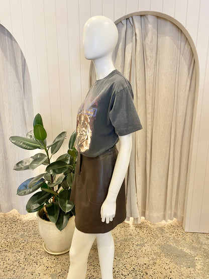 Elka Collective Brown Faux Leather Mini Skirt - Size 10