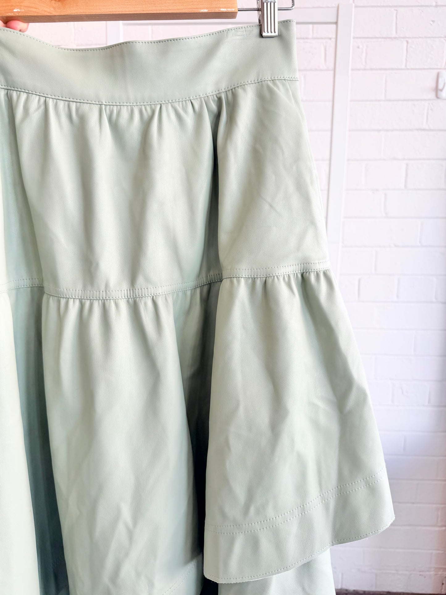Aje Mint Idyllic Faux Leather Tiered Maxi Skirt - Size 8