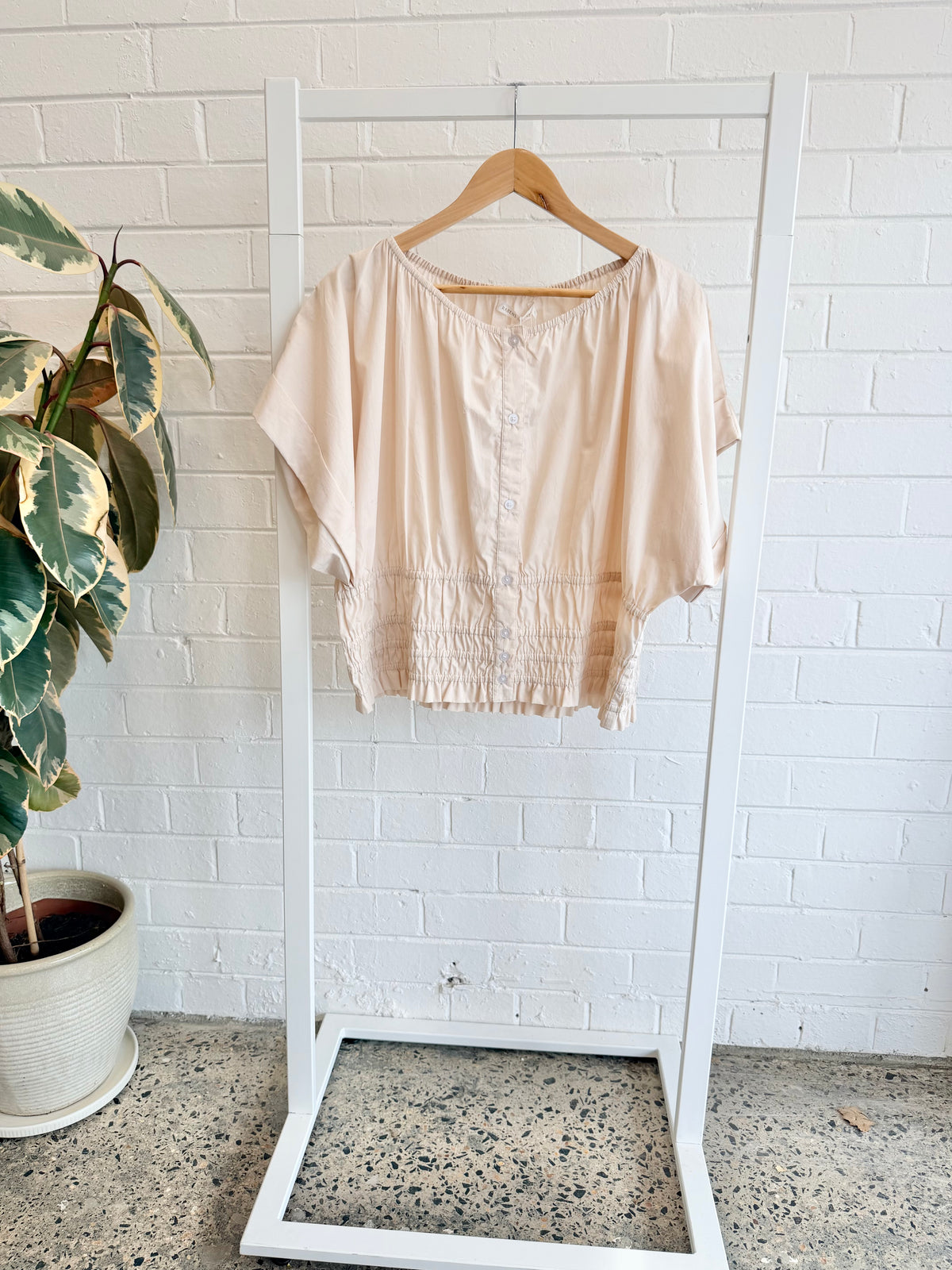 Rabens Saloner Chalk Varied Gathering Blouse - Size L (12 - 14)