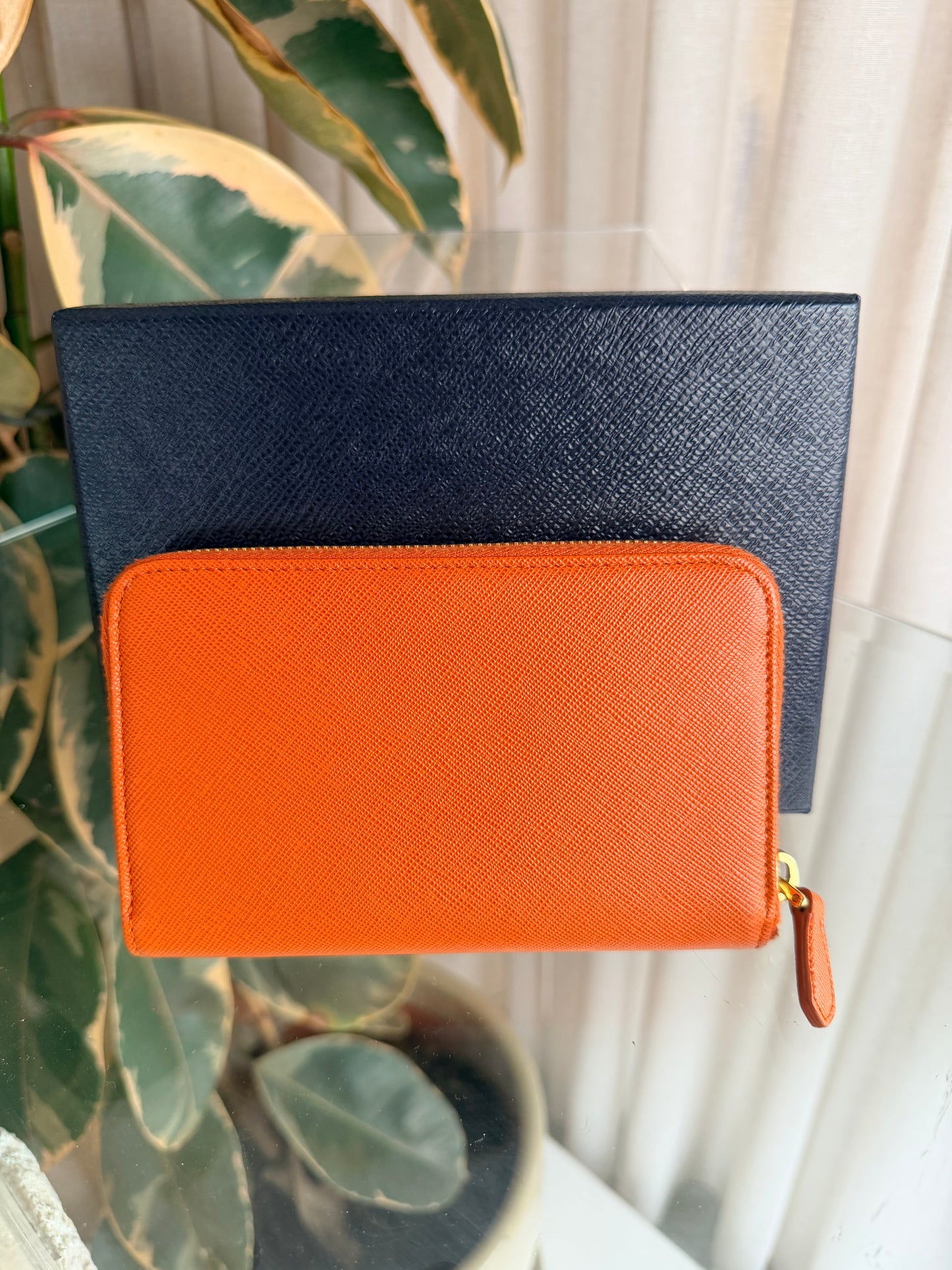Prada Papaya Saffiano Zip Around Wallet