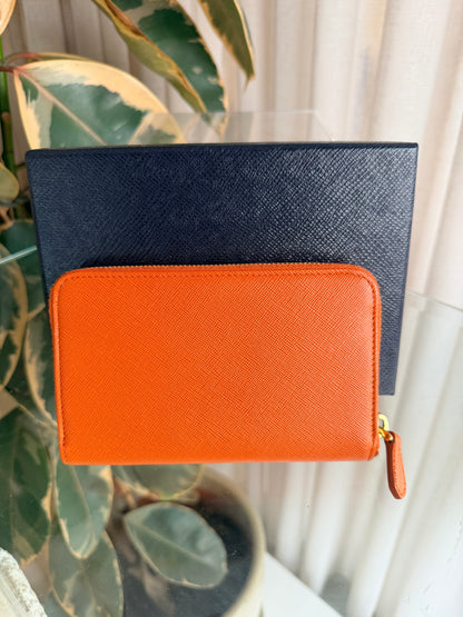 Prada Papaya Saffiano Zip Around Wallet