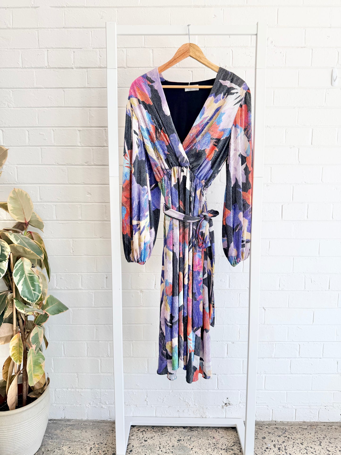 Rebecca Vallance Belladonna Long Sleeve Midi Dress — Floral Print - Size 6