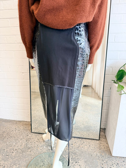 Maticevski Black Leather Midi Skirt - Size 10