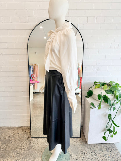 Husk Off White Silk Tie Neck Blouse - Size 12 - Pre-Loved Geelong