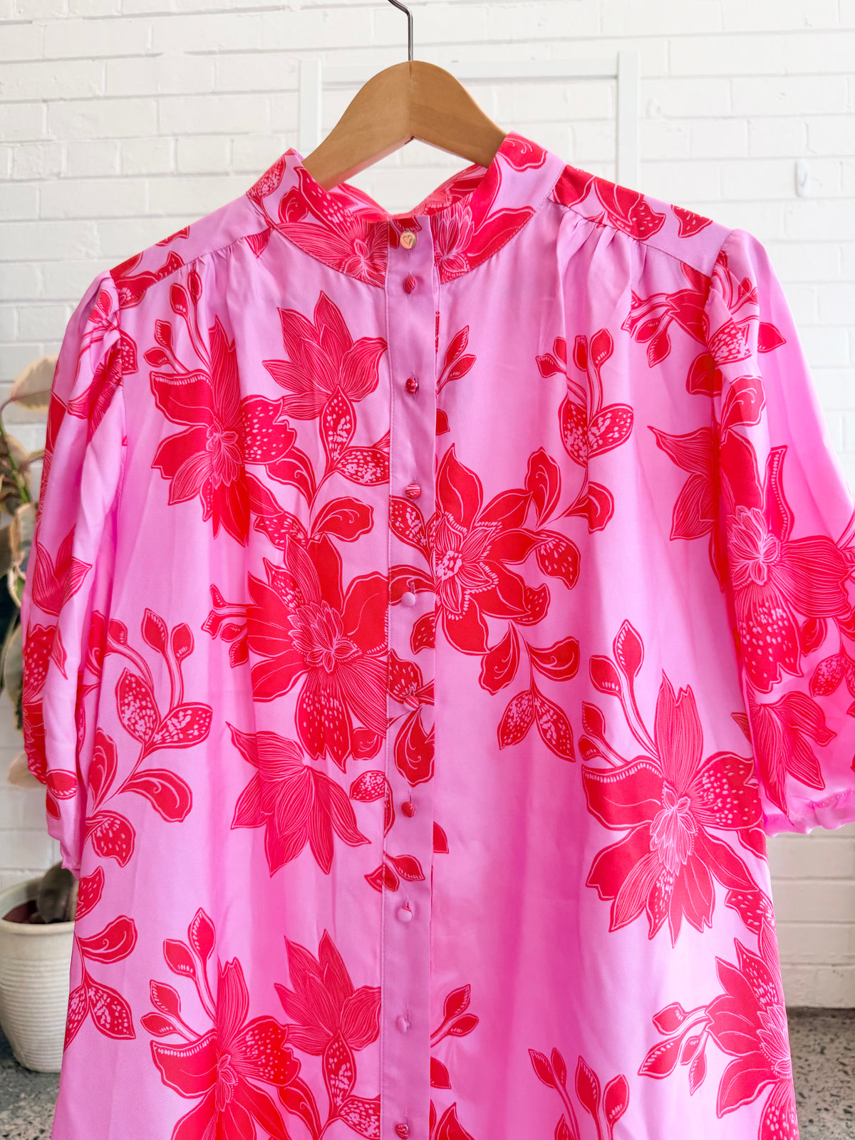 Alessandra Floral Silk Midi Shirt Dress - Size L (12)