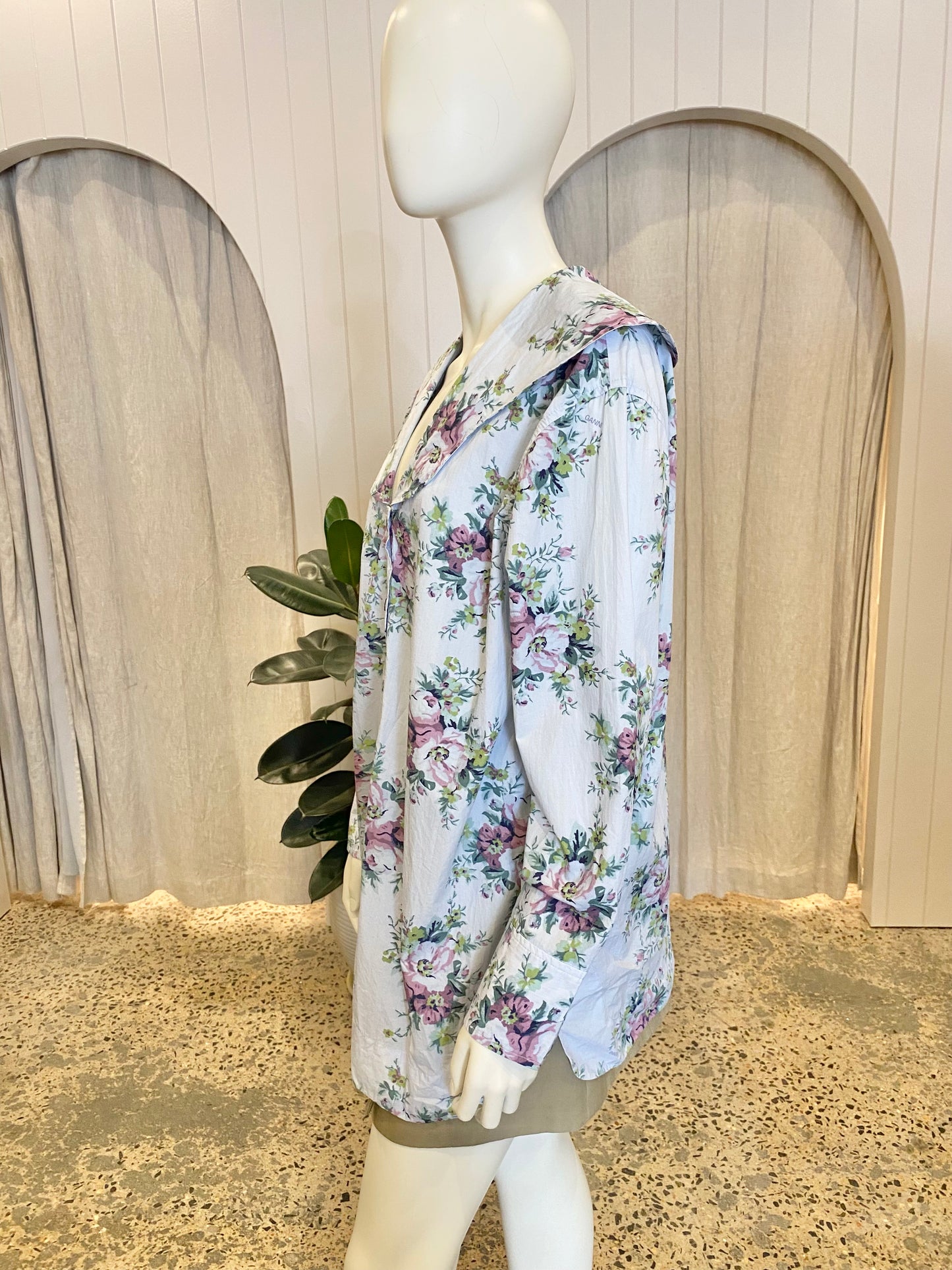 Ganni Floral Cotton Poplin Blouse - Size 12/14