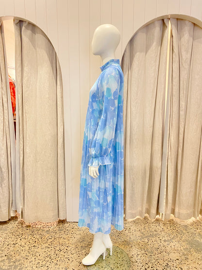 Ganni Pleated Georgette Dress in Blue - Size 38 (AU 10)