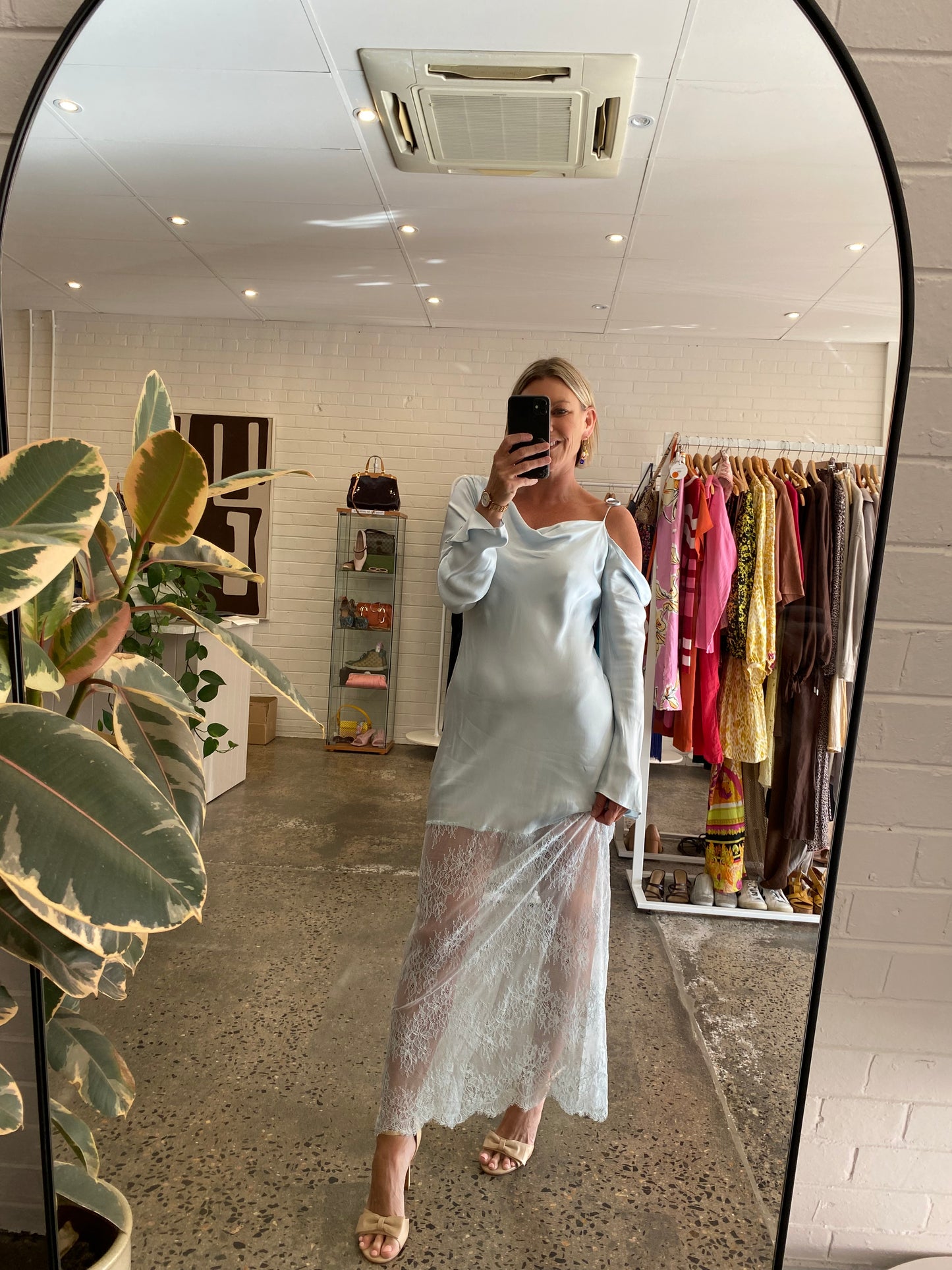 Shona Joy Labyrinth Lace- Hem Maxi Dress in Blue - Size 10