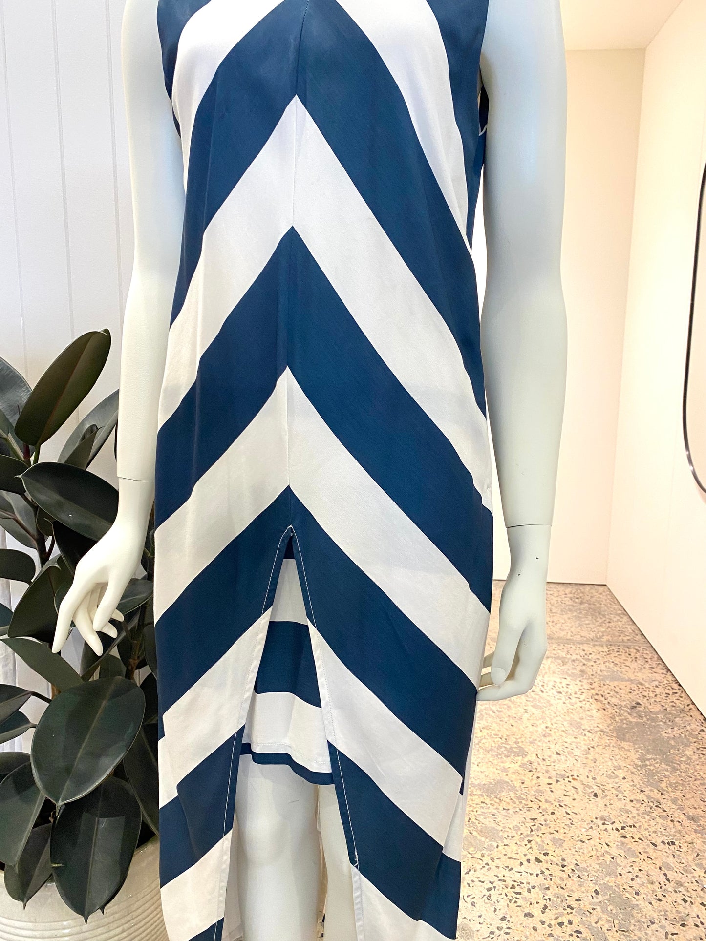 Sass & Bide Blue and White Stripe Midi Dress - Size 10