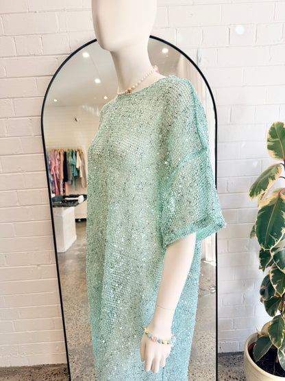 Vrg Girl Blue Sequin Midi Dress - Size 6 (oversized to fit an 8-10)