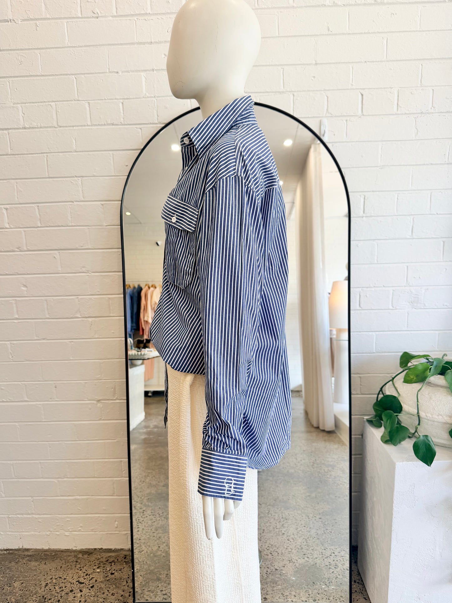 ODE Oversized Shirt in Blue/White stripe - Size 8 - Pre-Loved Geelong