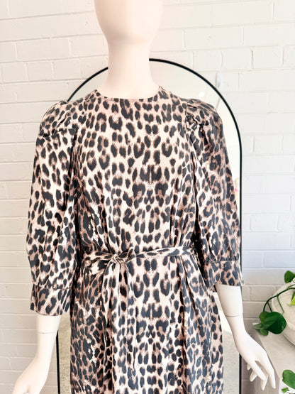 Baum Und Pferdgarten Brown Alya Leopard Print Midi Dress - Size 40 (12 - 14)