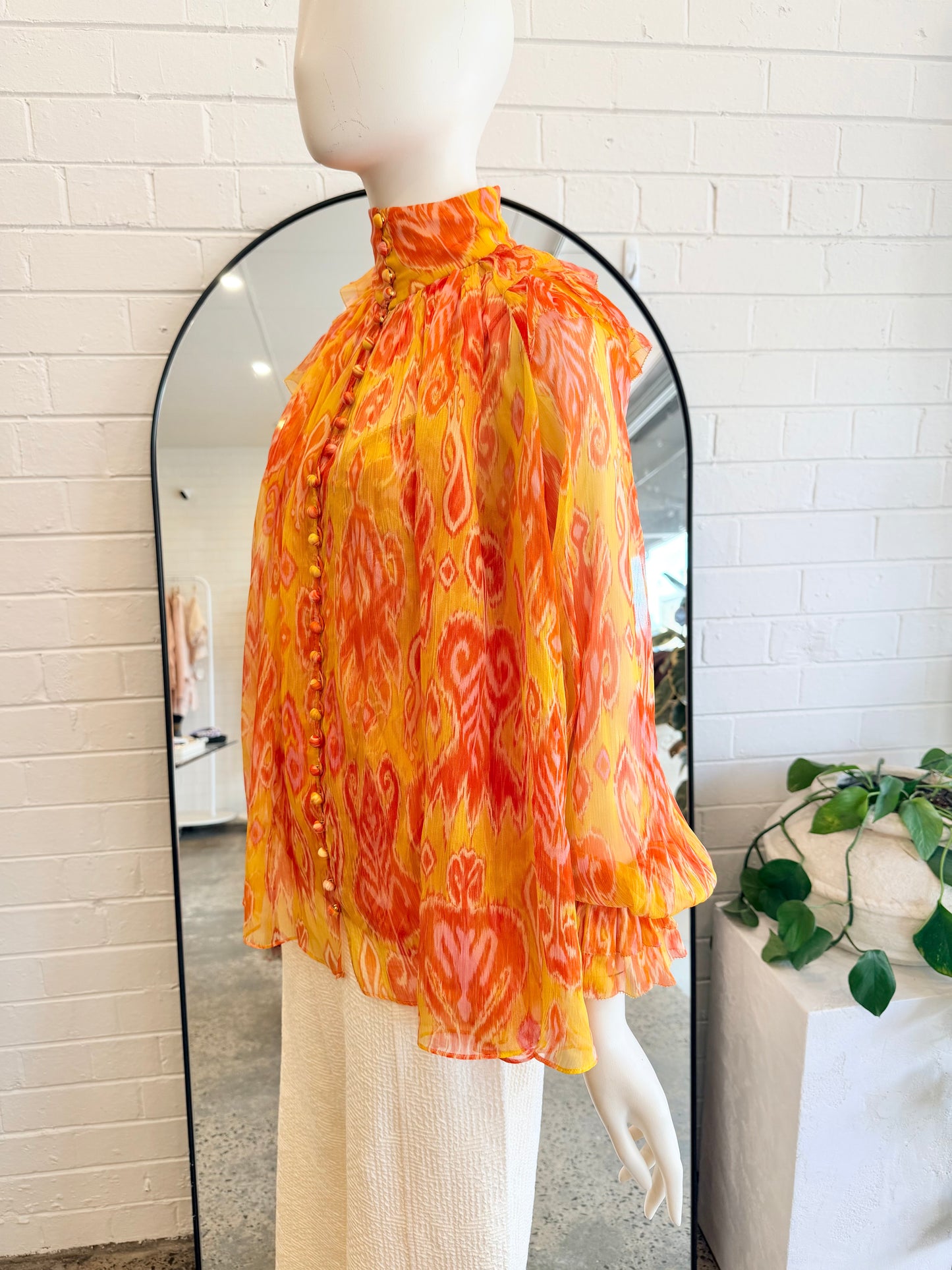Zimmermann Golden Brightside Silk Frill Blouse - Size 8 - 10 Pre-Loved Geelong 3