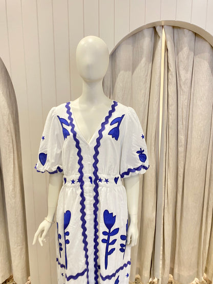 Gorman 'Lovebirds' Embroidered Midi Dress - Size 16