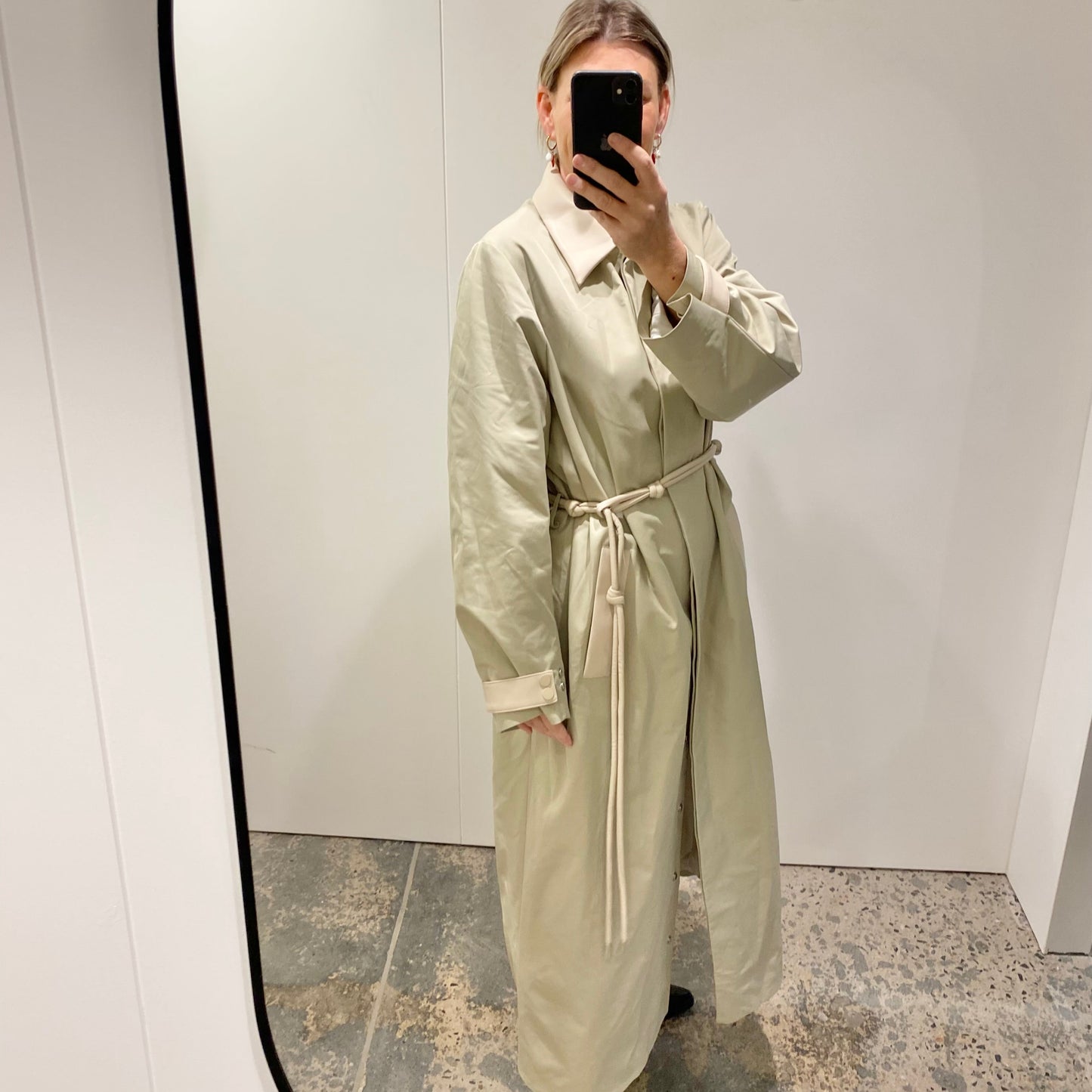 Emerson Studios Contrast Trench Coat in Light Olive - Size L (12-14)