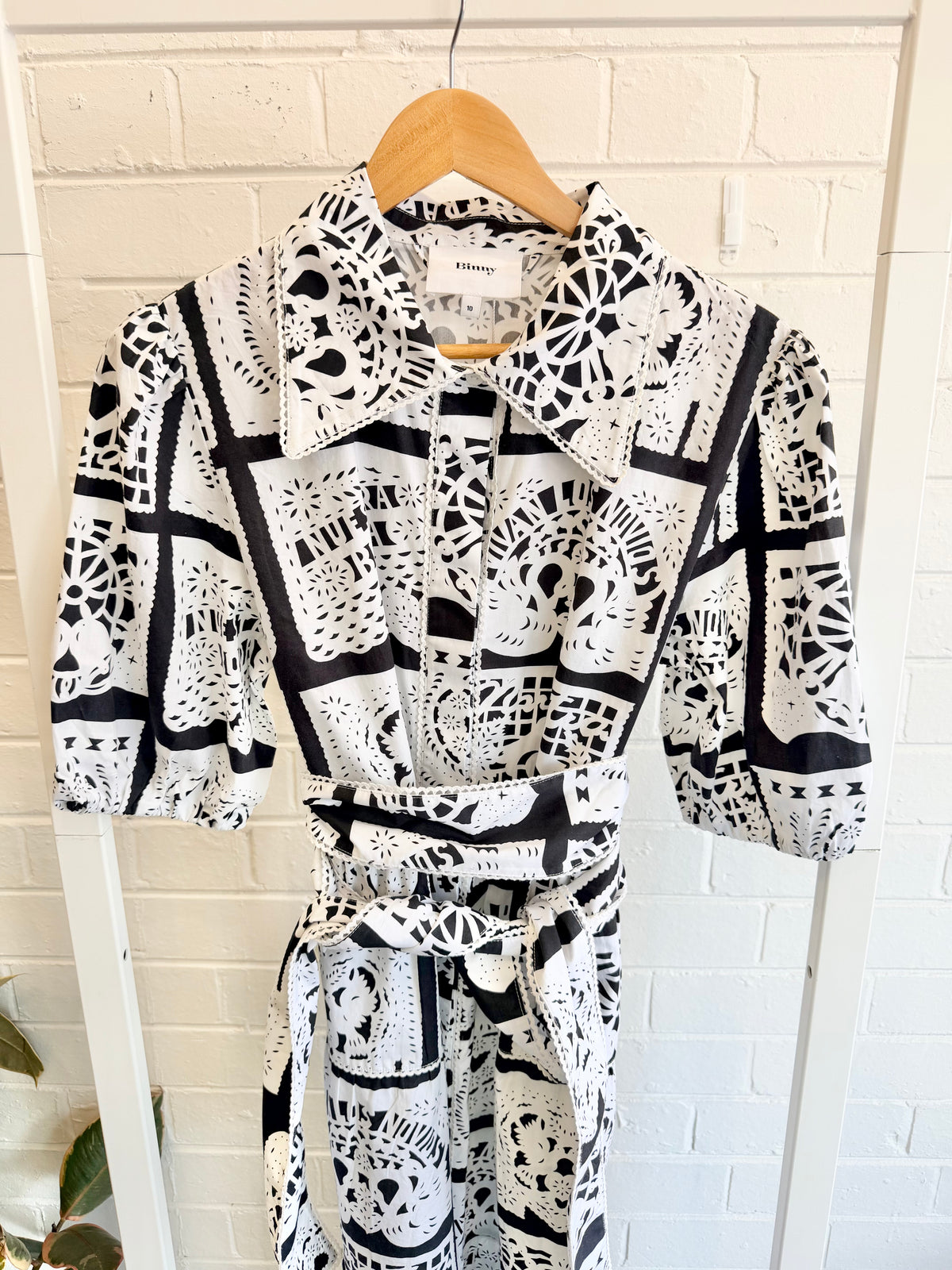 Binny 'Casamiento' Shirtdress in Black/White Print - Size 10