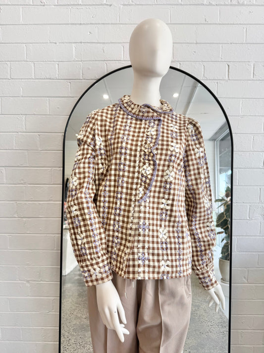Sezane Coline Shirt in Gingham - Size 42 (12-14)