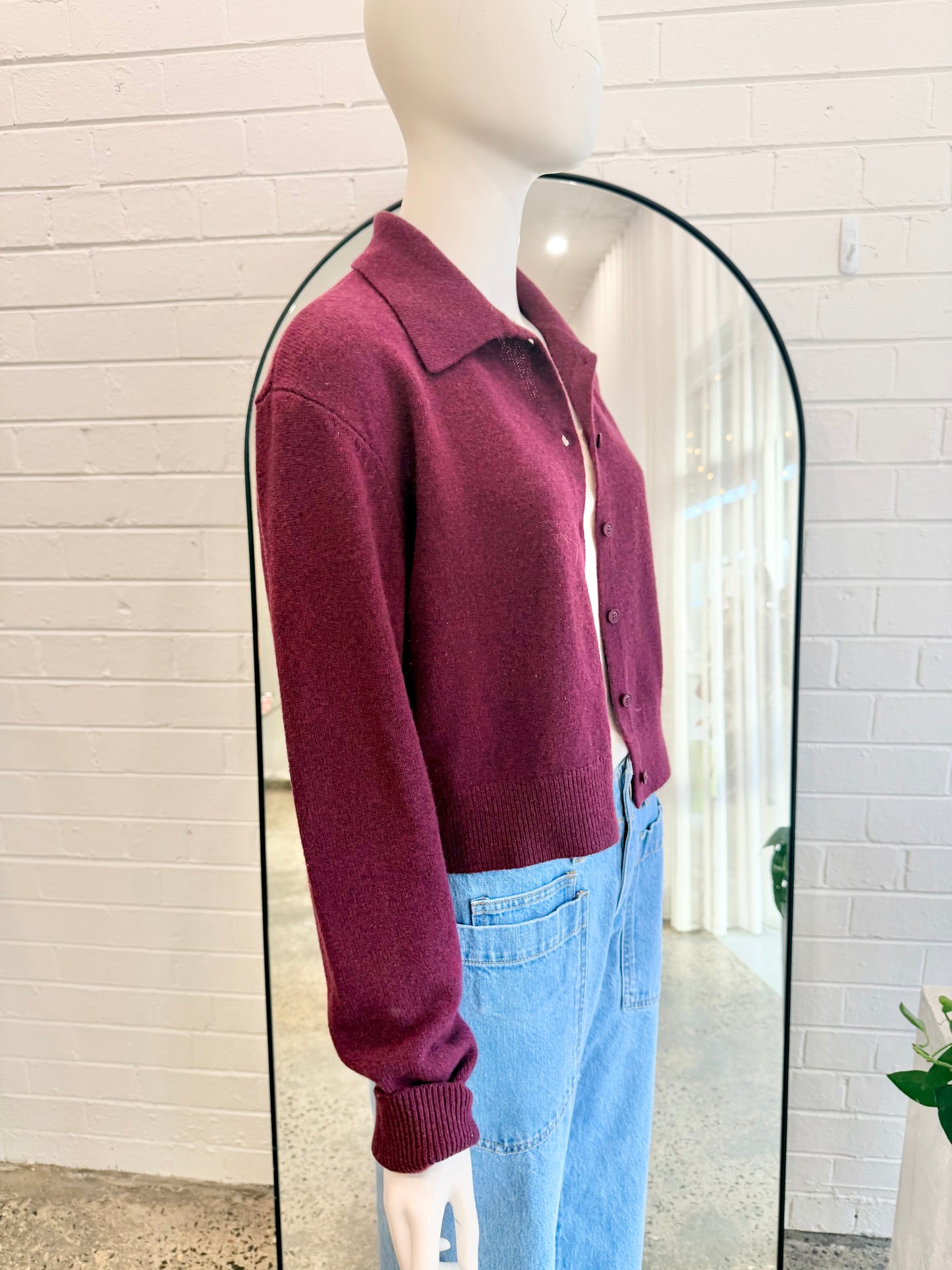 Minima Esenciales Wool Cardigan in Dark Merlot - Size 14