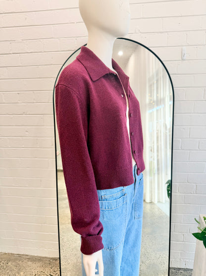 Minima Esenciales Wool Cardigan in Dark Merlot - Size 14
