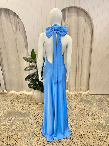 Misha Evianna Satin Maxi Dress in Blue - Size 12