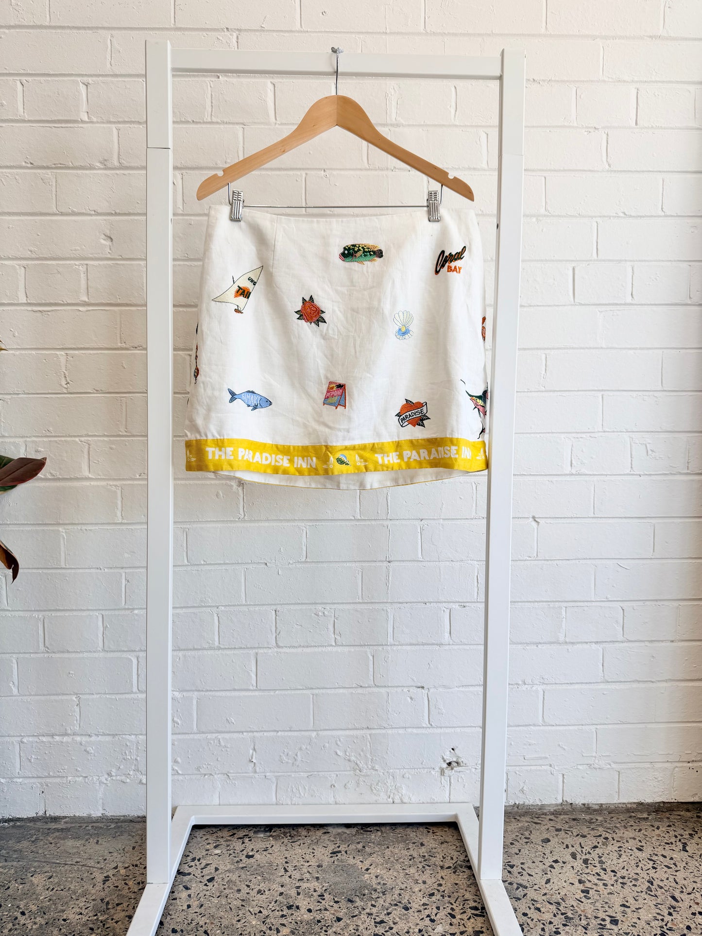 Alemais White Marlin Embroidered Shirt and Skirt Set - Size 14