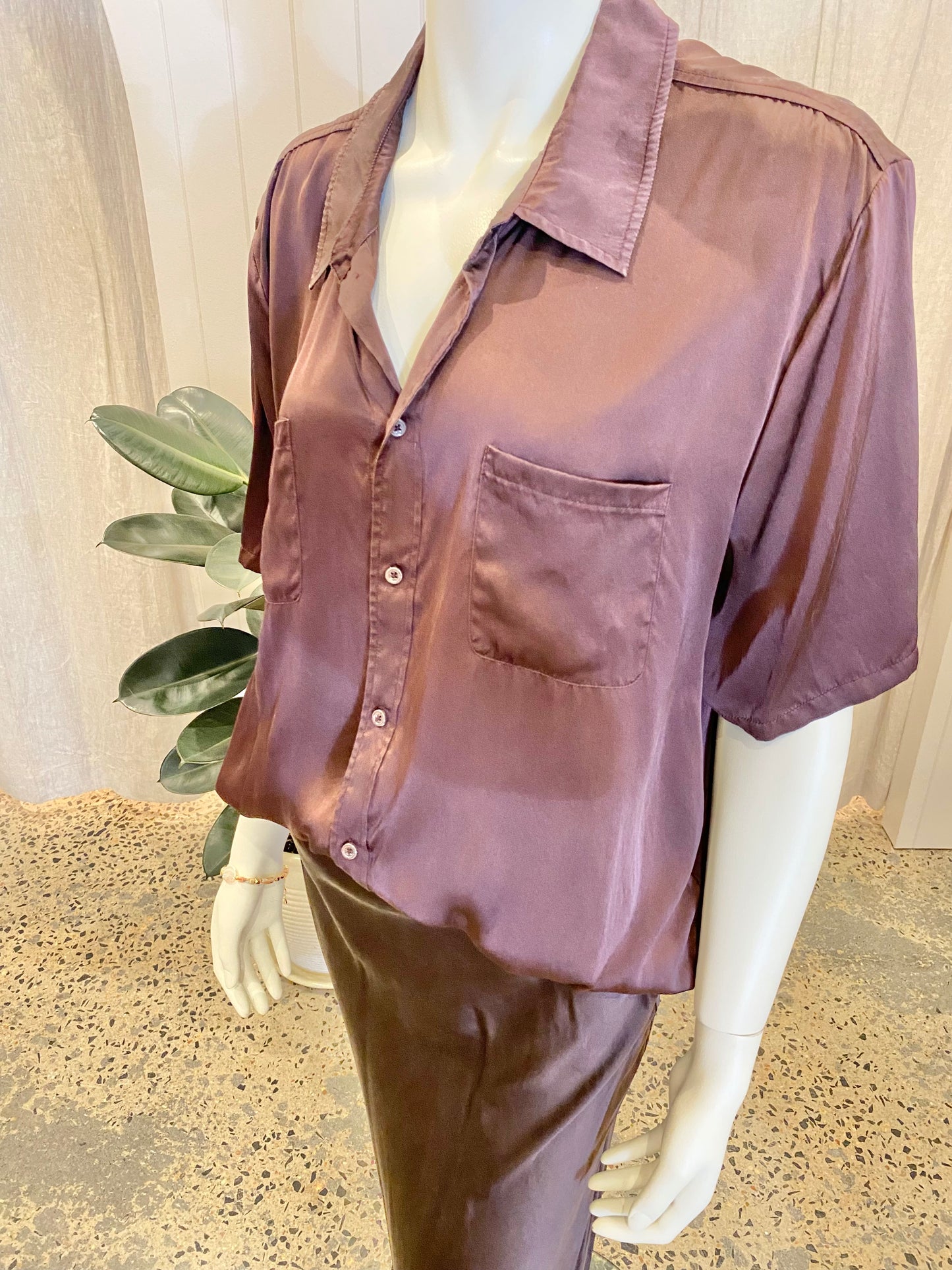 Silk Laundry Silk Chocolate Shirt and Skirt Set - Size XL