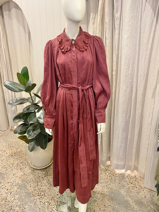 Aje Burgundy Idealist Pleated Collar Midi Dress - Size 10