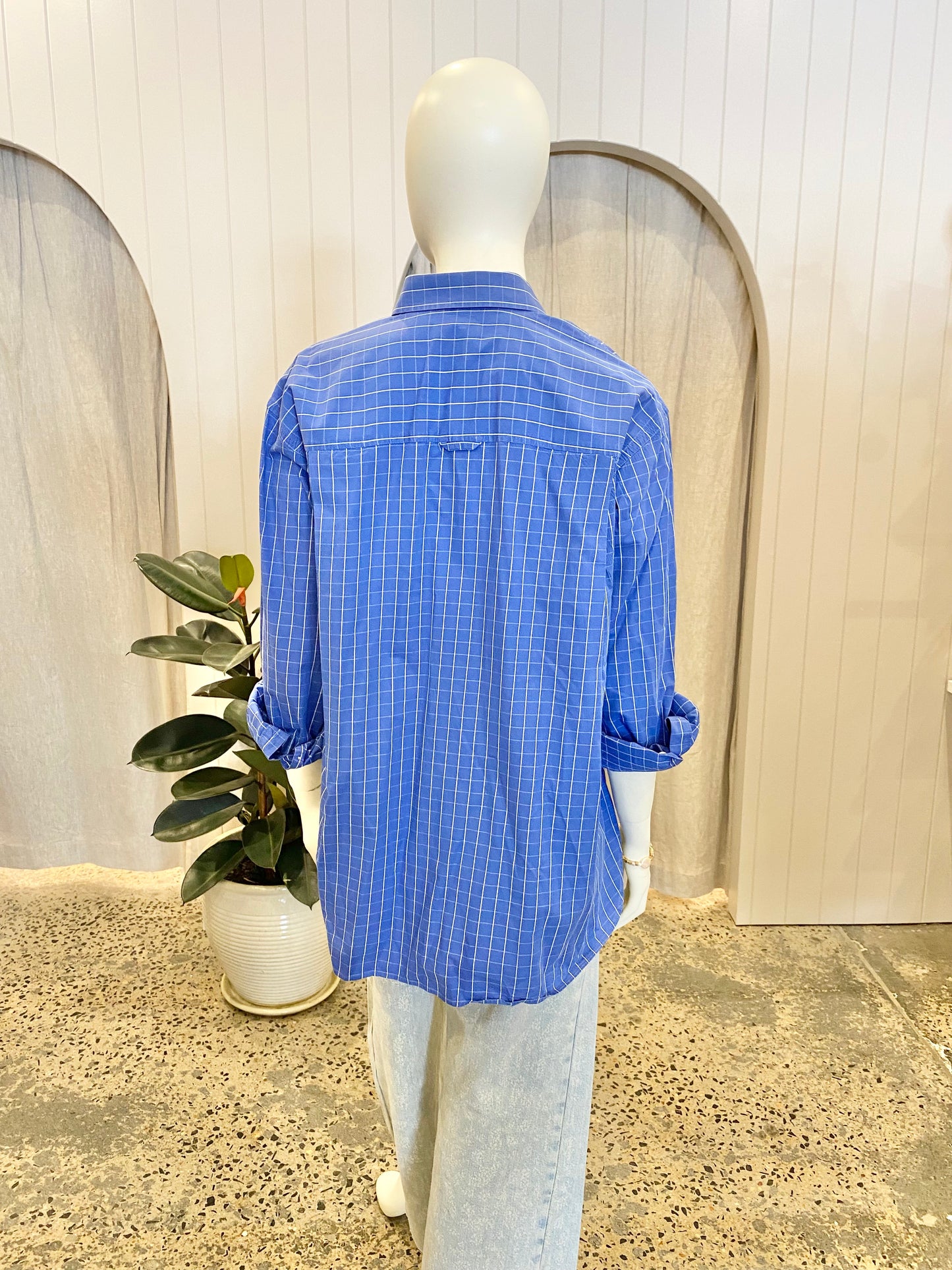 Scanlan Theodore Blue Check Boyfriend Shirt - Size S