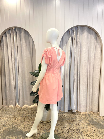 Mon Renn Linen Blend Mini Dress in Peach - Size 10