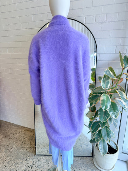 Antalya Angora Longline Cardigan in Purple - One Size (8-12)