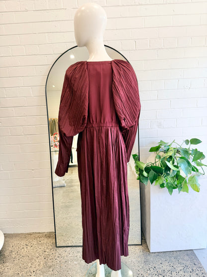 COS Pleated Midi Dress in Burgundy - Size 12