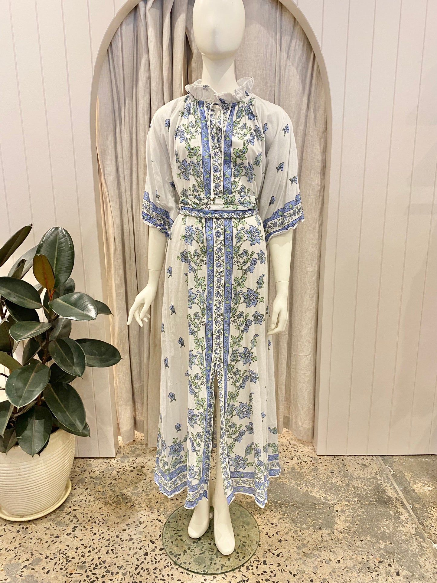 Grace and May Blue Floral Maxi Dress - Size O/S
