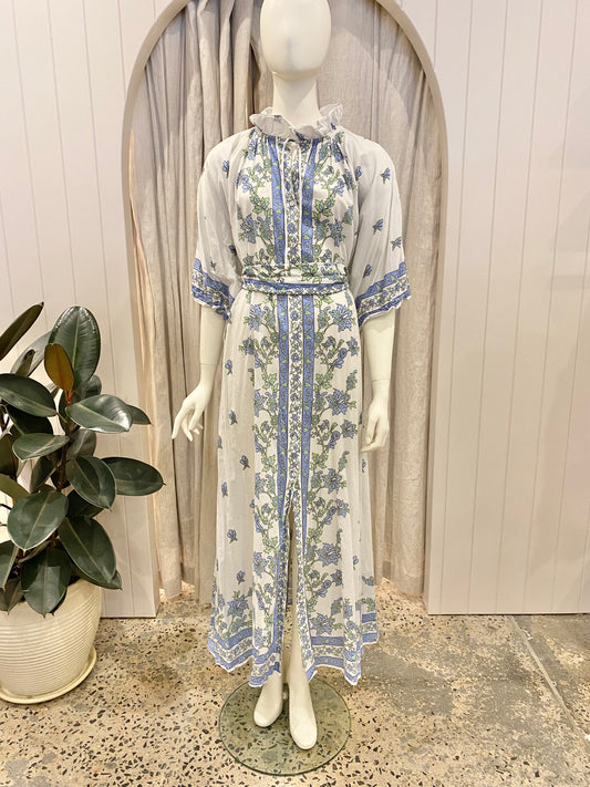 Grace and May Blue Floral Maxi Dress - Size O/S