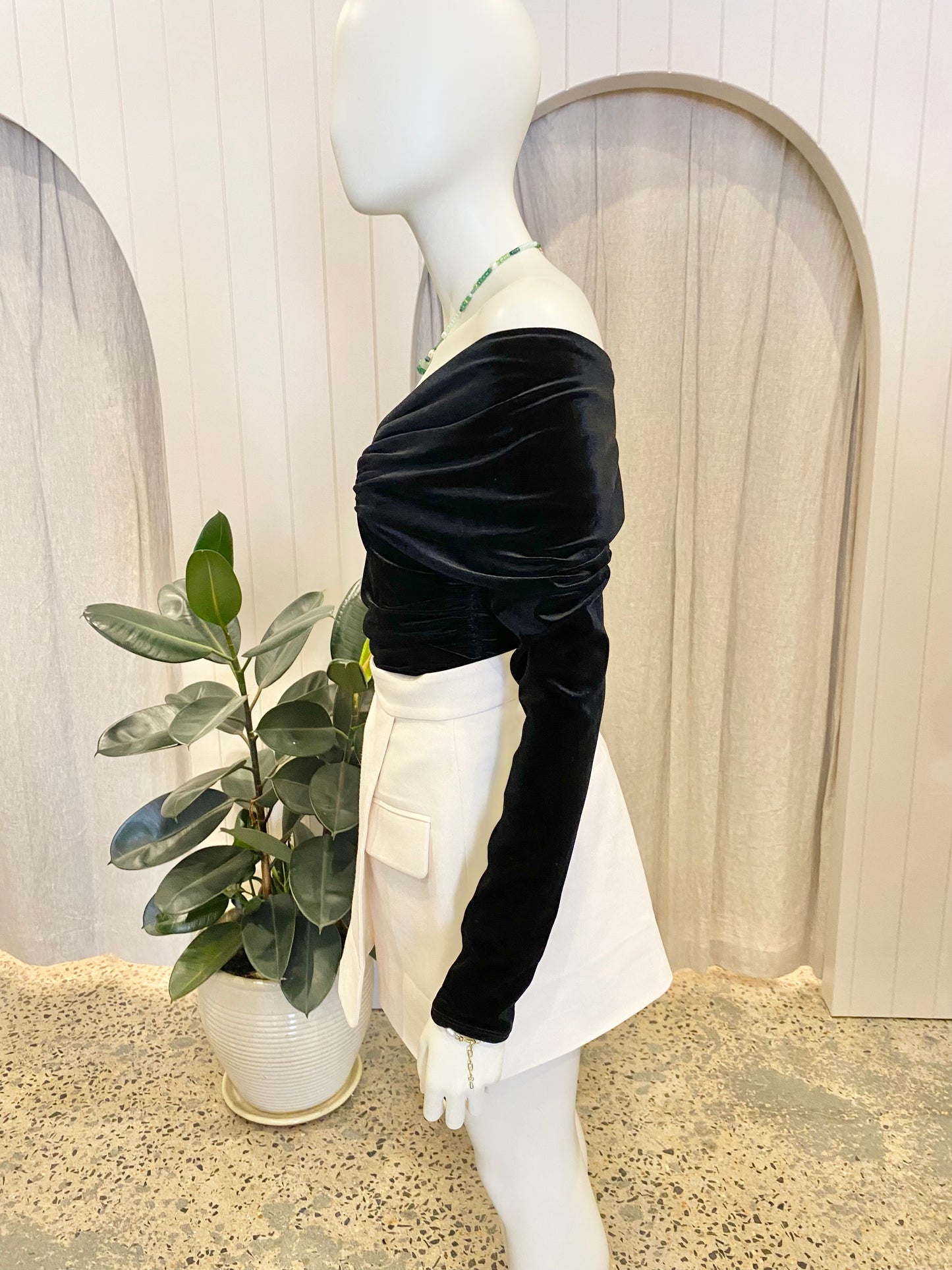 Country Road Black Velvet Bodysuit - Size S