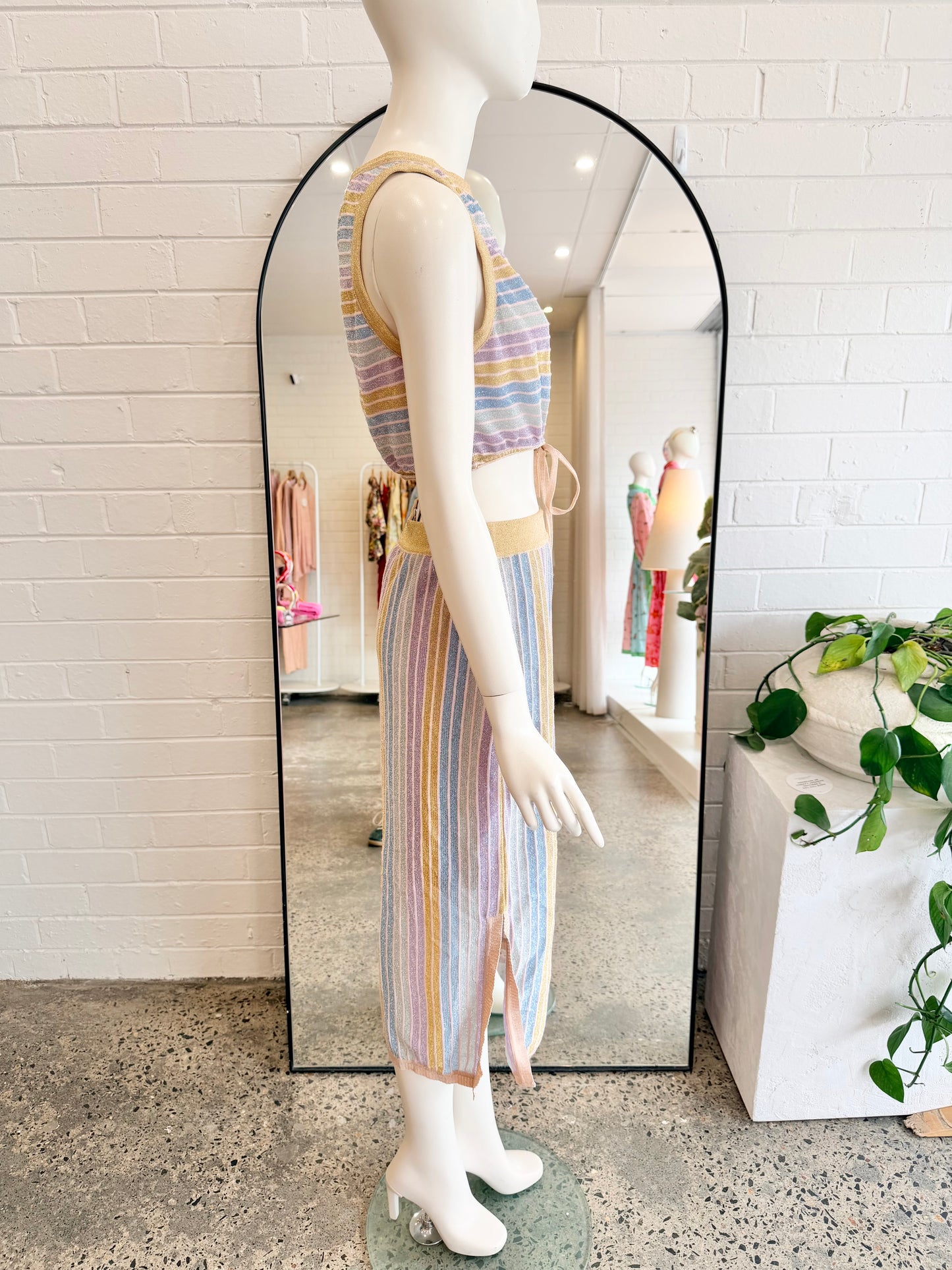 Suboo Elise Stripe Metallic Skirt and Top Set