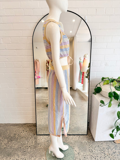 Suboo Elise Stripe Metallic Skirt and Top Set
